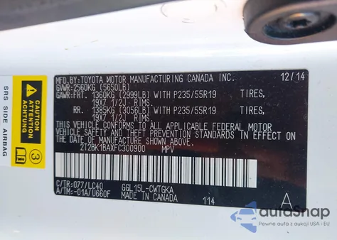 2015 Lexus Rx z USA, uszkodzony, nr VIN 2T2BK1BZXFC300900